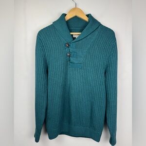 Duluth Trading Co Men's Shawl Collar Sweater Cotton & Wool w/buttons Teal Size S
